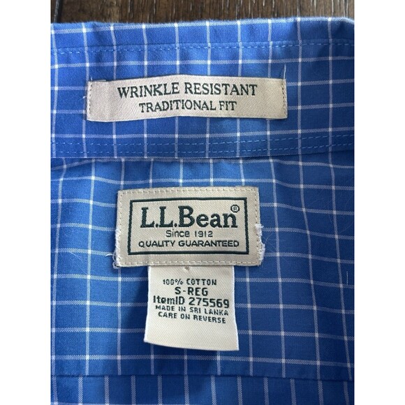 L.L. Bean Button Down Shirt Size S Reg Wrinkle Resistant Blue Check 100% Cotton - Picture 6 of 7